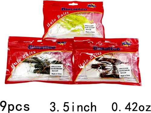Miniatura 2 de Dimatteo ADSL212 Señuelos de silicona de pesca suave para lubina, trucha, 3.5 pulgadas, 9 unidades, 3 colores, 3 unidades de cada