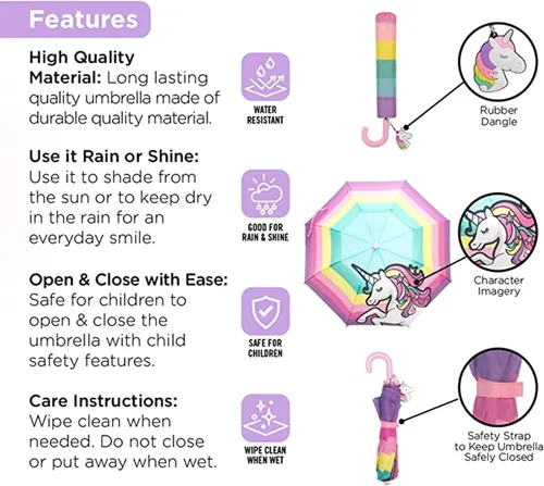 Miniatura 3 de Conjunto de paraguas para niñas y niños y abrigos de lluvia, paraguas para niños pequeños, chaqueta para niños y niñas (3-9 años)