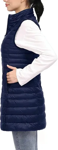 Miniatura 3 de ELFJOY Chaleco largo acolchado para mujer, chaleco de plumón largo ultraligero con cuello alto, chalecos negros para mujer, ropa de abrigo