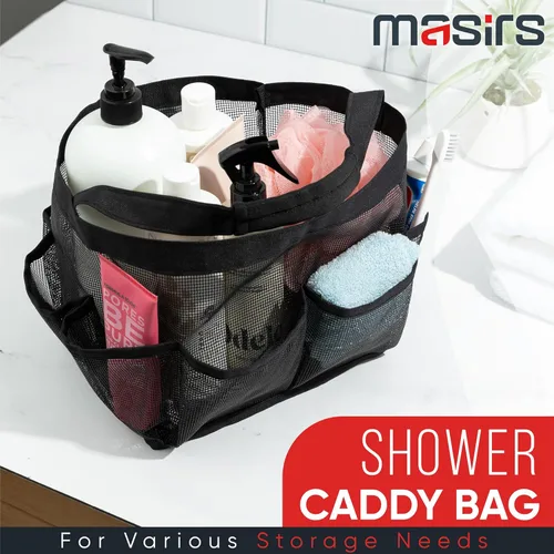 Miniatura 2 de Masirs – Organizador de ducha de malla con 9 bolsillos, bolsa portátil para baño para viajes, gimnasio y dormitorio - Bolsa de ducha pequeña