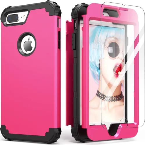 Miniatura 20 de IDweel Funda para iPhone 8 Plus, para iPhone 7 Plus con Protector de Pantalla, 3 en 1 Híbrida Resistente a Golpes de Servicio Pesado, Cubierta Dura