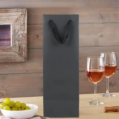Miniatura 5 de Aimyoo Bolsas para botellas de vino negro de 4 x 4 x 14 pulgadas, paquete de 10 bolsas de regalo grandes de papel kraft con asas a granel