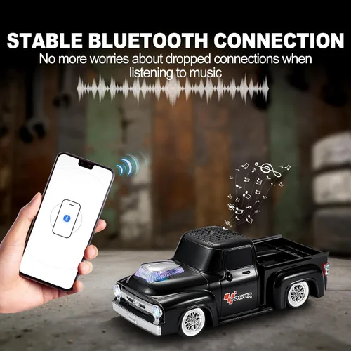 Miniatura 2 de Altavoz Bluetooth para camioneta vintage, modelo de camión retro con sonido HD, micrófono integrado, luces LED de fiesta, doble emparejamiento TWS