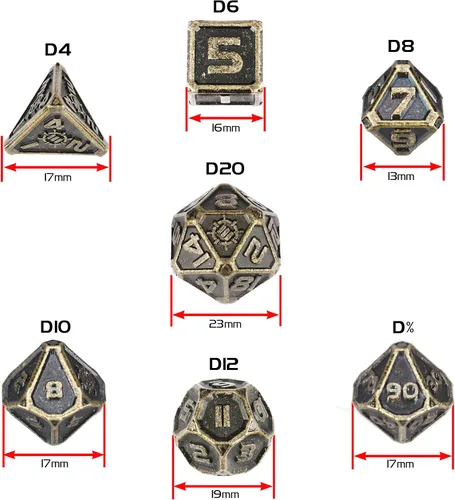 Miniatura 2 de ENHANCE DND - Juego de dados de metal, 7 dados poliédricos con estuche de almacenamiento y bolsa con cordón, juego de metal sólido para Calabozos