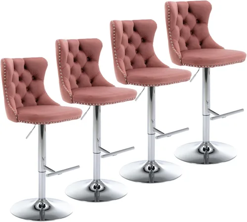 Miniatura 41 de Aoowow Juego de 2 taburetes de bar giratorios ajustables con respaldo de terciopelo copetudo, sillas de bar modernas tapizadas con cabeza de clavo