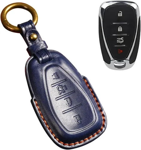 Miniatura 13 de ontto Funda de cuero para llave de automóvil de 4 botones, protección completa, compatible con Chevy Equinox Traverse Malibu Camaro, color negro