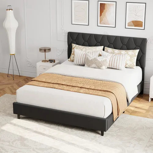 Miniatura 21 de GAOMON Base de cama individual XL beige con cabecera tapizada, base de cama de plataforma resistente con listones de madera fuertes, no necesita