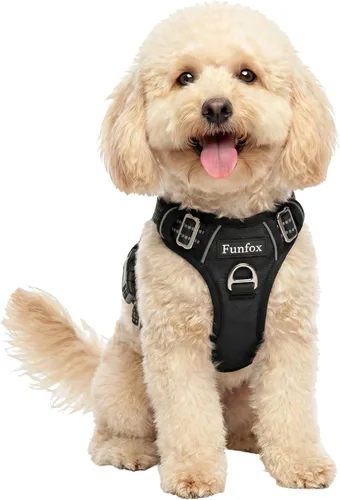 Miniatura 34 de Funfox Arnés para perro sin tirones, arnés de chaleco ajustable para mascotas, material súper suave con mango vertical, fácil control, paseo