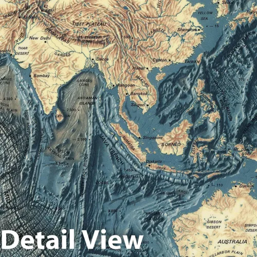 Miniatura 3 de Suelos oceánicos mundiales y alivio de la tierra 1976 - Impresión de mapas topográficos históricos - 24 x 16 pulgadas
