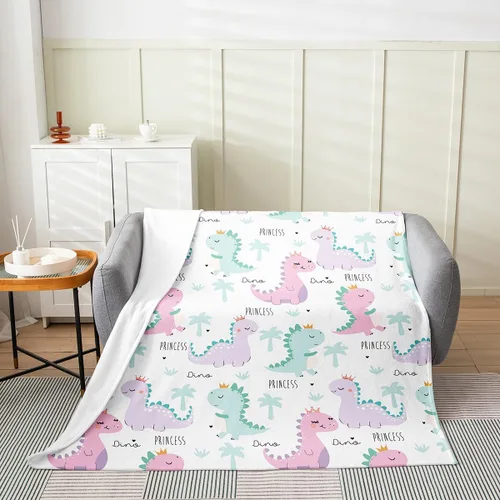 Miniatura 3 de Manta de dinosaurio para niños de 30 x 40 pulgadas para bebé/mascotas niñas Kawaii Dino Princesa manta de vellón caricatura acuarela dinosaurio