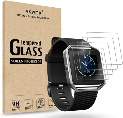Paquete de 4 protectores de pantalla de vidrio templado para Fitbit Blaze Smart Watch [0.012 in 2.5D alta definición 9H] película protectora de