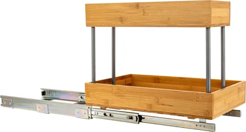 Miniatura 8 de Household Essentials Glidez - Organizador de almacenamiento extraíble de acero y bambú para uso debajo del fregadero o gabinete, diseño de 2