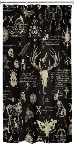 Miniatura 7 de Black Gothic Small Stall Shower Curtain 36Wx72H RV Spooky Skull Skeleton Spooky Funny Animal Western Moth Moon Bone Mystic Leaves Bathroom Decor