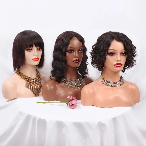Miniatura 6 de Cabeza de maniquí femenina realista con hombro para exhibición, cabeza de maniquí con hombro para peluca/joyería/maquillaje/sombrero/gafas de sol