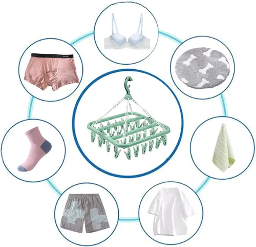 Miniatura 4 de Percha para secar ropa con 32 pinzas y percha plegable para colgar (Verde Claro)