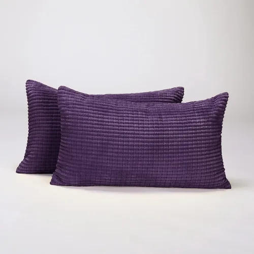 Miniatura 62 de Deconovo Juego de 2 fundas de almohada de terciopelo, 26 x 26 pulgadas, color azul, suaves pompones cuadrados con funda de cremallera oculta