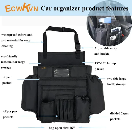 Miniatura 2 de ECWKVN Organizador de Asiento Delantero de Automóvil - Organizador de Archivos de Automóvil, Bolsa de Almacenamiento de Asiento de Pasajero