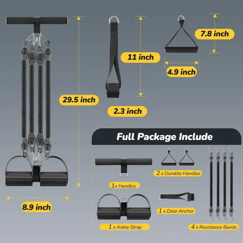 Miniatura 7 de Bandas de resistencia mejoradas para pedal de pie con asas, 4 bandas de resistencia ajustables para abdomen, cintura, brazo, núcleo/ABS