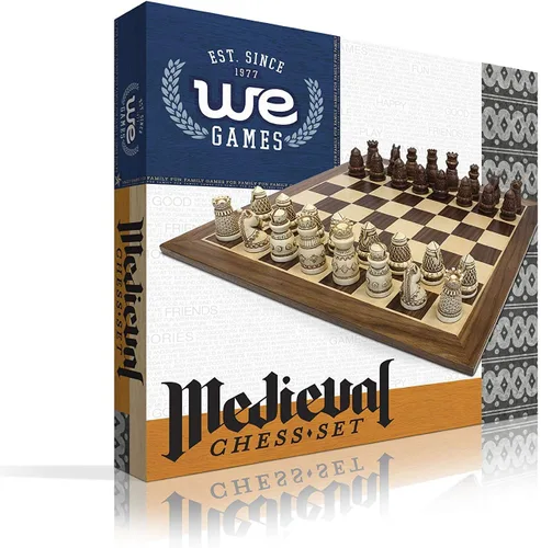 Miniatura 9 de WE Games Juego de ajedrez con temática medieval: tablero de ajedrez de madera con intrincadas piezas de ajedrez Polystone, juegos de ajedrez