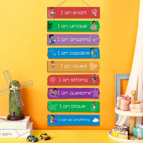 Miniatura 2 de Chunful Juego de 9 letreros de pared inspiradores para dormitorio de niños, decoración de pared inspiradora de madera, letrero de pared motivacional