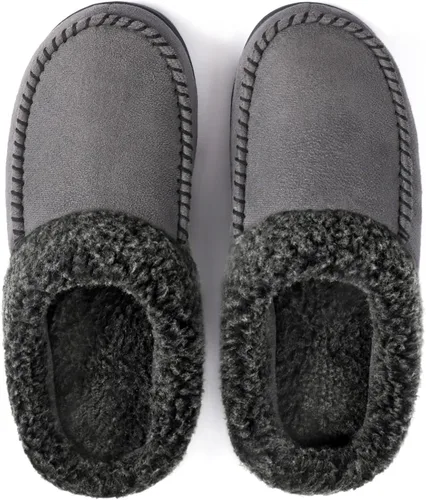Miniatura 5 de ULTRAIDEAS Mens Moccasin Slippers with Memory Foam Insole Slip on House Slippers Warm Faux Sherpa Lining House Shoes Clog with Nonslip Rubber Sole