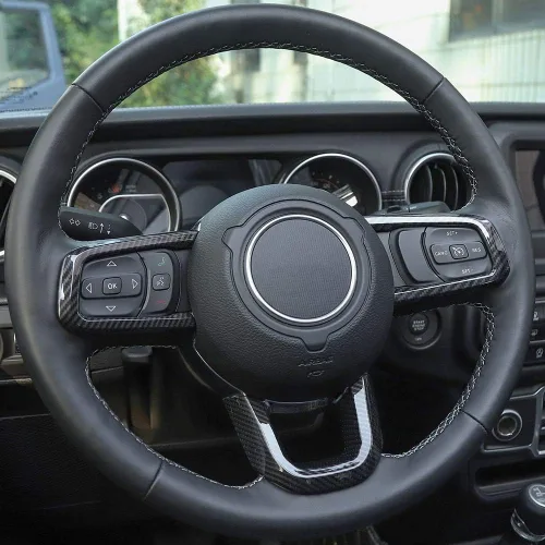 Miniatura 4 de CheroCar JL JT - Fundas de volante de fibra de carbono para Jeep Wrangler JL 2018-2025+, para Jeep Gladiator JT 2020-2025+, accesorios interiores