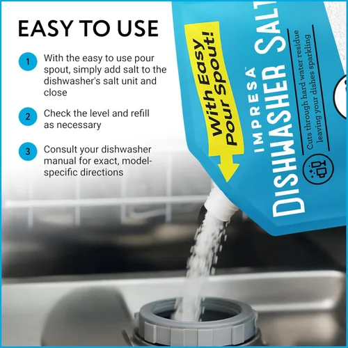 Miniatura 5 de Sal suavizante de agua para lavavajillas, 8.8 libras, sal pura de grano grueso para Bosch, Miele, Whirlpool, Thermador y más, elimina la cal