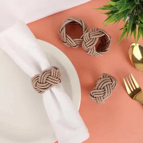 Miniatura 5 de Juego de 12 servilleteros bohemios elegantes, de rayón tejido a mano, color beige, resistente al desgaste, decoración de mesa para bodas, Navidad