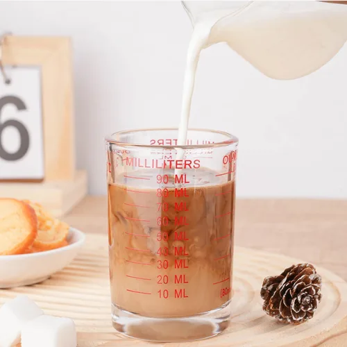 Miniatura 2 de Paquete de 2 vasos medidores, 3 onzas/3.0 fl oz, vidrio pesado líquido, escala roja