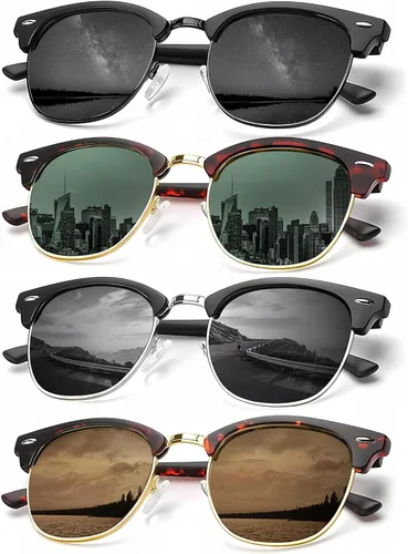 Miniatura 7 de KALIYADI - Gafas de sol polarizadas para hombres y mujeres unisex, marco semirretráctil, estilo retro, para conducir, con bloqueo UV