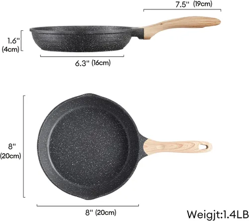 Miniatura 7 de JEETEE Sartenes antiadherentes con tapa, sartén antiadherente de 8 pulgadas, sartenes de aluminio con mango de baquelita, compatible con todas