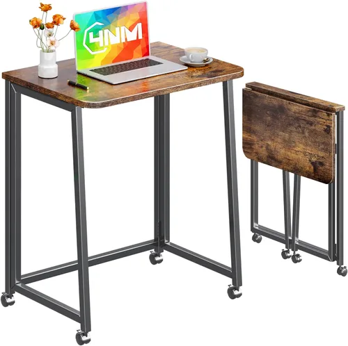 Miniatura 20 de 4NM Escritorio Pequeño Móvil Plegable de 23.6", Mesa de Computadora con Ruedas Plegable para Casa y Oficina, Mesa de Escritura y Estudio