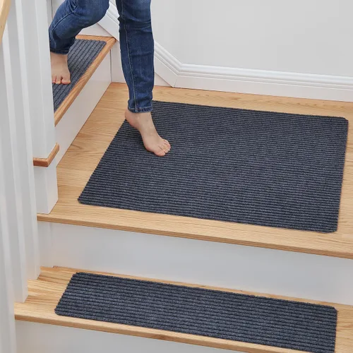 Miniatura 27 de MBIGM Alfombra antideslizante para peldaños de 30 x 30 pulgadas, alfombra de seguridad antideslizante y resistente al deslizamiento, color negro