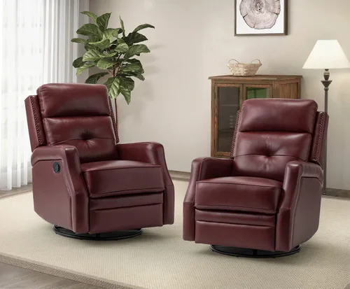 Miniatura 8 de HULALA HOME Sillón reclinable giratorio de cuero genuino con respaldo ajustable y reposapiés, silla reclinable manual para sala de estar