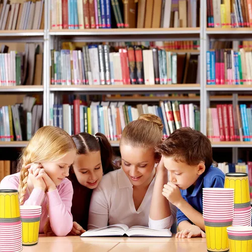 Miniatura 7 de Whaline 50 vasos de papel para el regreso a la escuela, 9 onzas, diseño de lápiz amarillo, tazas desechables para café, té, aperitivos, aula, primer
