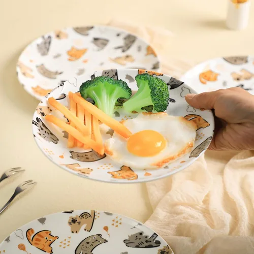 Miniatura 6 de Lindos platos de cerámica con diseño de animales pequeños, juego de 4 gatos pequeños, 8 pulgadas