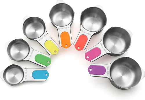 Miniatura 11 de Spring Chef Juego de 7 tazas medidoras de acero inoxidable con boquilla de vertido, herramientas de cocina anidables con marcas de fácil lectura