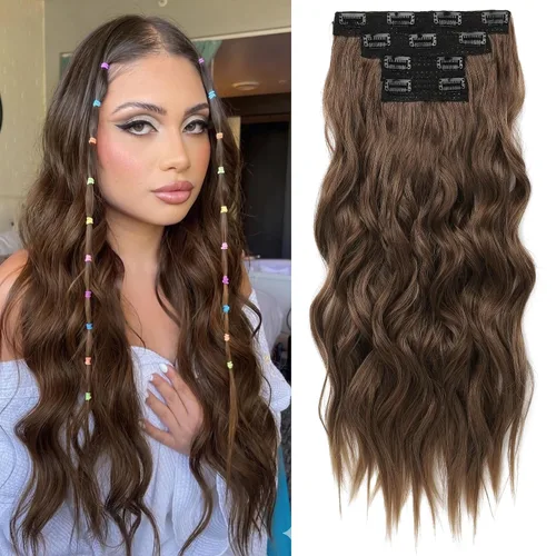 Miniatura 10 de REECHO Extensiones de cabello con pinza, 4 piezas de extensiones de cabello rubio de 24" de largo, ondas de playa gruesas, HE003, trama de encaje