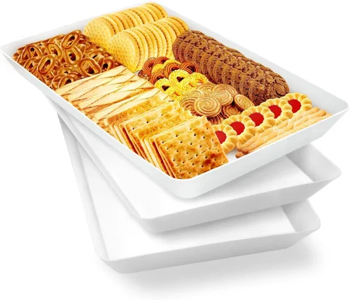 Miniatura 16 de WOWBOX 4 bandejas de servir para entretenimiento, platos para servir aperitivos, frutas, galletas, postres, bandejas de plástico reutilizables