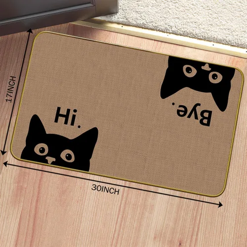 Miniatura 3 de Mingnei Hi Bye Cat Welcome Felpudo – Tapete para puerta de entrada de cocina en el hogar, divertido tapete negro para amantes de los gatos