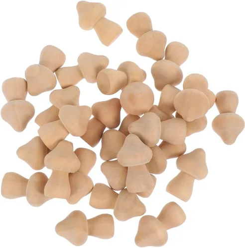 Miniatura 5 de Juego de 60 piezas de hongos de madera naturales sin terminar con formas de hongos, figuras de hongos, mini muñecas de madera para artes