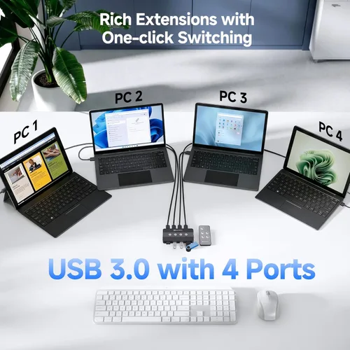 Miniatura 3 de Cable Matters Interruptor USB 3.0 de 4 puertos para compartir 4 computadoras y periféricos USBA incluyendo teclado, mouse y disco duro, con un