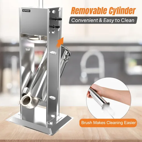 Miniatura 4 de ROVSUN Embutidora de salchichas manual de 11LBS/5L, máquina de salchichas vertical de dos velocidades de acero inoxidable, máquina de relleno
