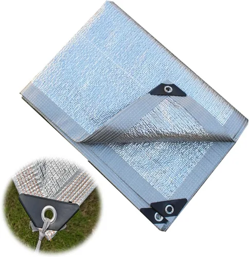Tela de protección solar para exteriores, 99 % de toldo reflectante de aluminio con ojales para invernadero, patio, césped, color de la tela: plata