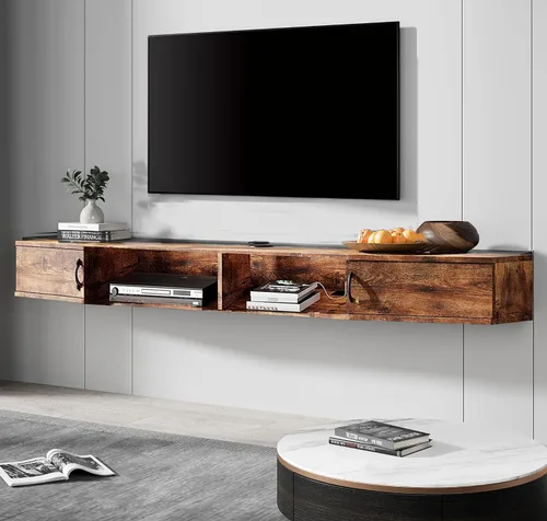 Miniatura 7 de WAMPAT Estante flotante de TV de 70 pulgadas con estación de carga, soporte de TV montado en la pared, soporte de consola multimedia con gabinete