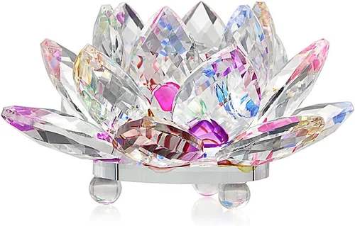 Miniatura 3 de OwnMy Flor de loto de cristal brillante con reflejo de tonos arcoíris, decoración Feng Shui para el hogar con caja de regalo (100 mm / 4 pulgadas)