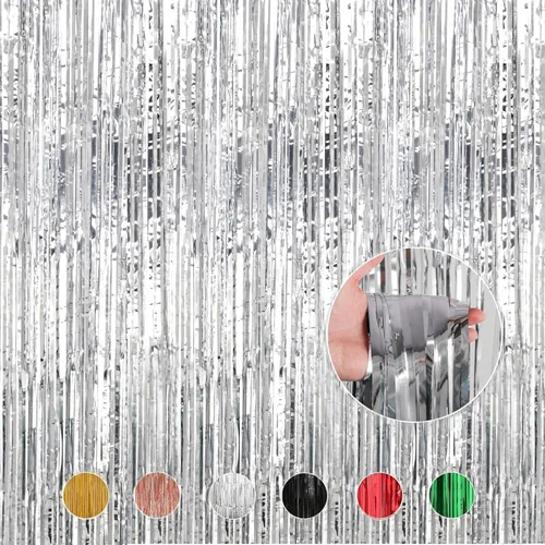 Miniatura 5 de Paquete de 4 cortinas de flecos de papel de aluminio dorado, telón de fondo metálico brillante para decoraciones de fiestas, reutilizables