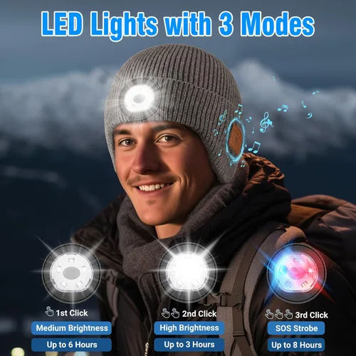 Miniatura 55 de Gorro Bluetooth con auriculares ligeros e inalámbricos, micrófono integrado y altavoces estéreo mejorados con música