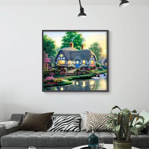 Miniatura 4 de Kits de arte de diamantes de paisaje para adultos: pintura de diamante campestre casa de campo DIY 5d Kit de pintura de diamante de taladro completo