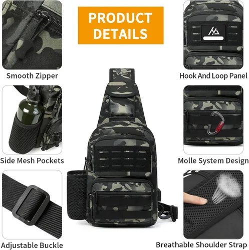 Miniatura 11 de BAIGIO Tactical EDC Sling Bag Militar Una Correa Hombro Mochila Molle Range Bolsas Paquete de Pecho, #01-verde militar, Pequeño, Bolso táctico
